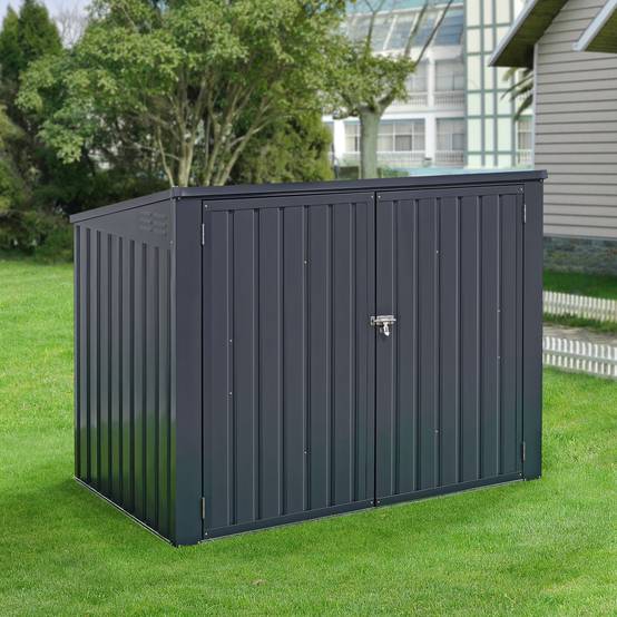 Cache poubelle Grebin avec toit rabattable pour 2 poubelles 173x101x131 cm en.casa - Imagen 2