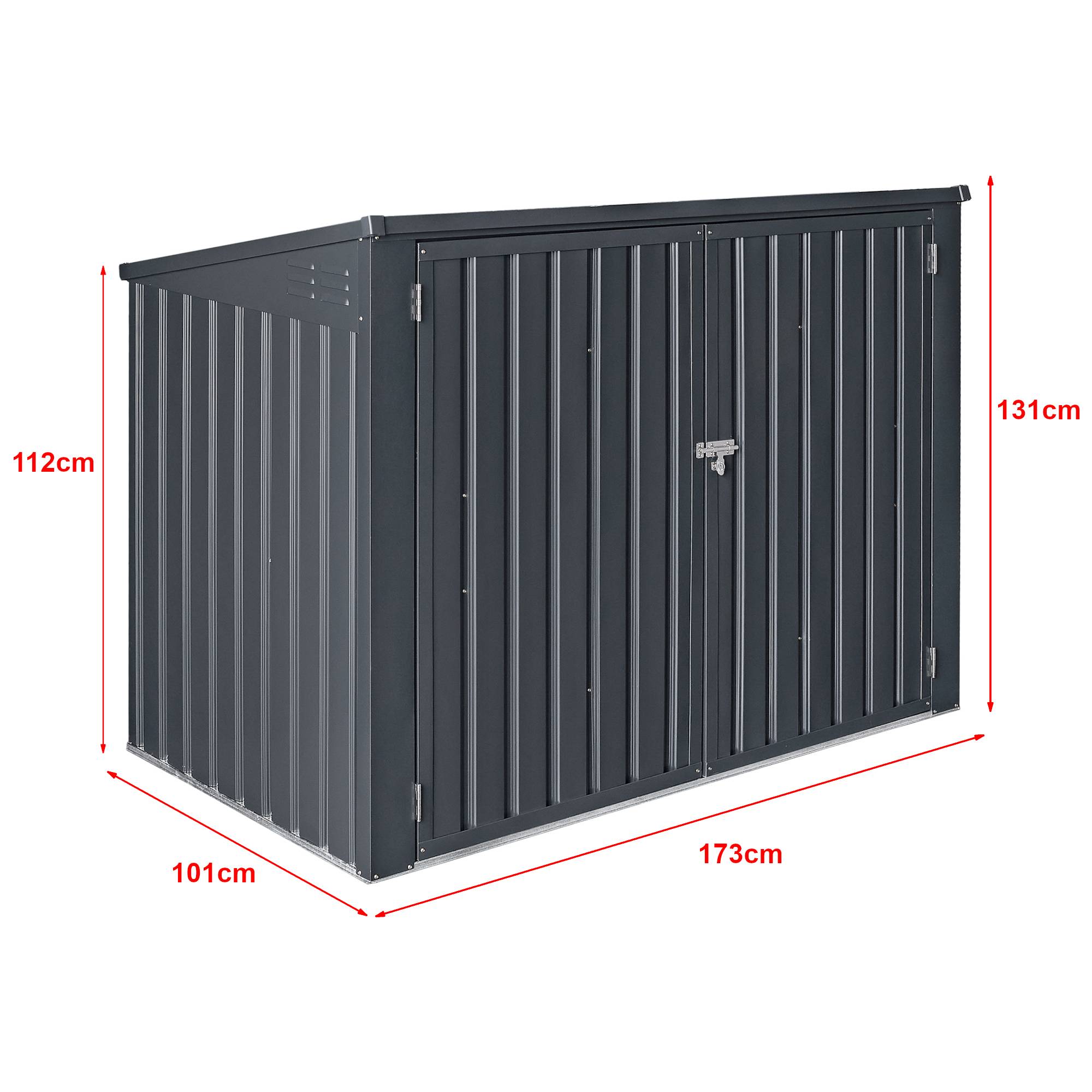 Cache poubelle Grebin avec toit rabattable pour 2 poubelles 173x101x131 cm en.casa - Imagen 3