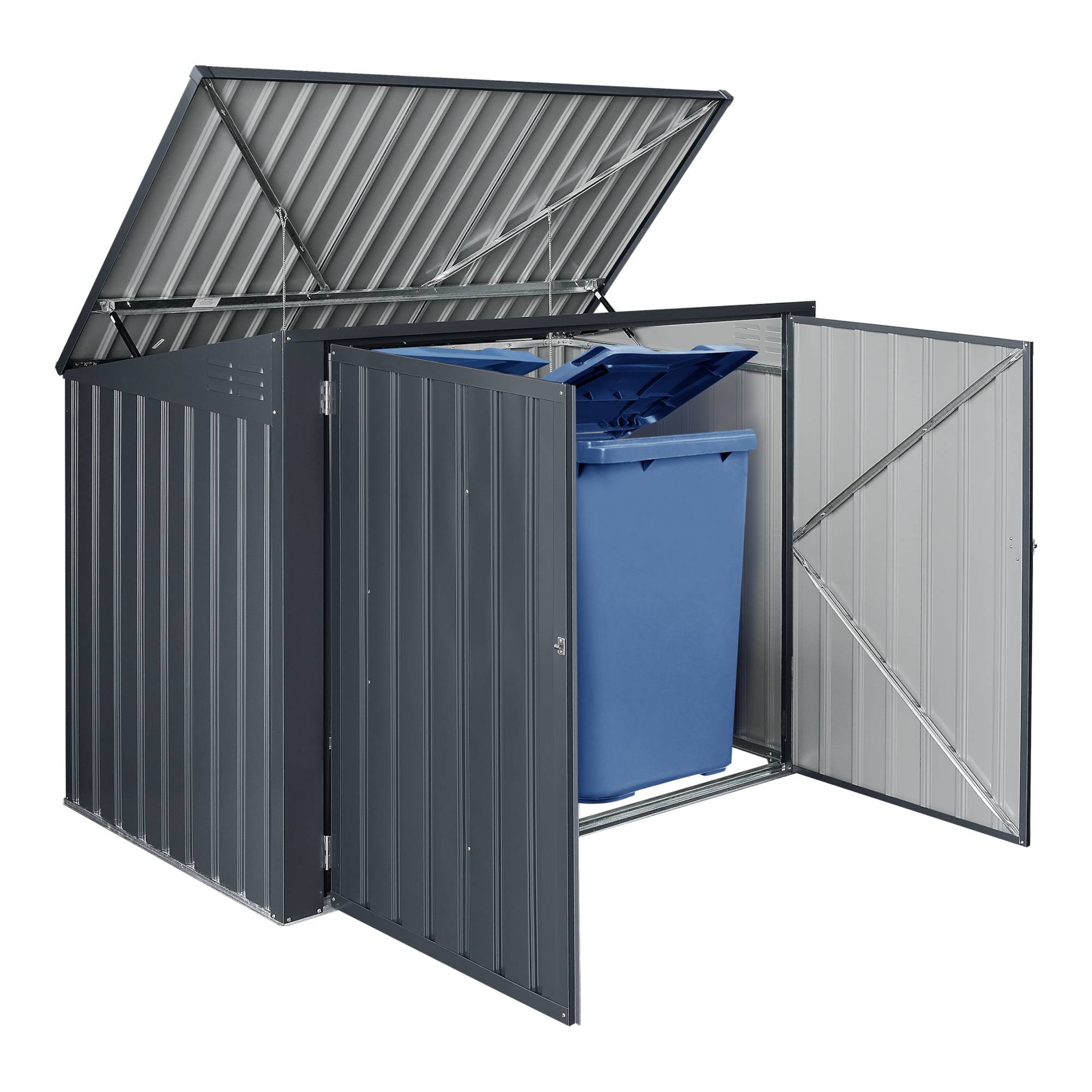 Cache poubelle Grebin avec toit rabattable pour 2 poubelles 173x101x131 cm en.casa - Imagen 1