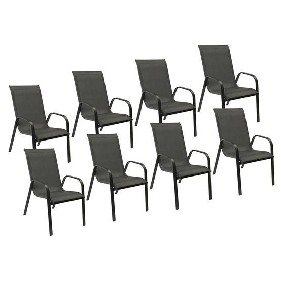 Happy Garden - Lot de 8 chaises MARBELLA en textilène gris - aluminium gris anthracite - HAPPY GARDEN - Imagen 1