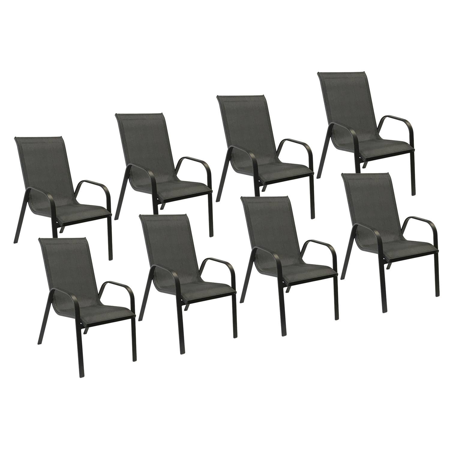 Happy Garden - Lot de 8 chaises MARBELLA en textilène gris - aluminium gris anthracite - HAPPY GARDEN - Imagen 1