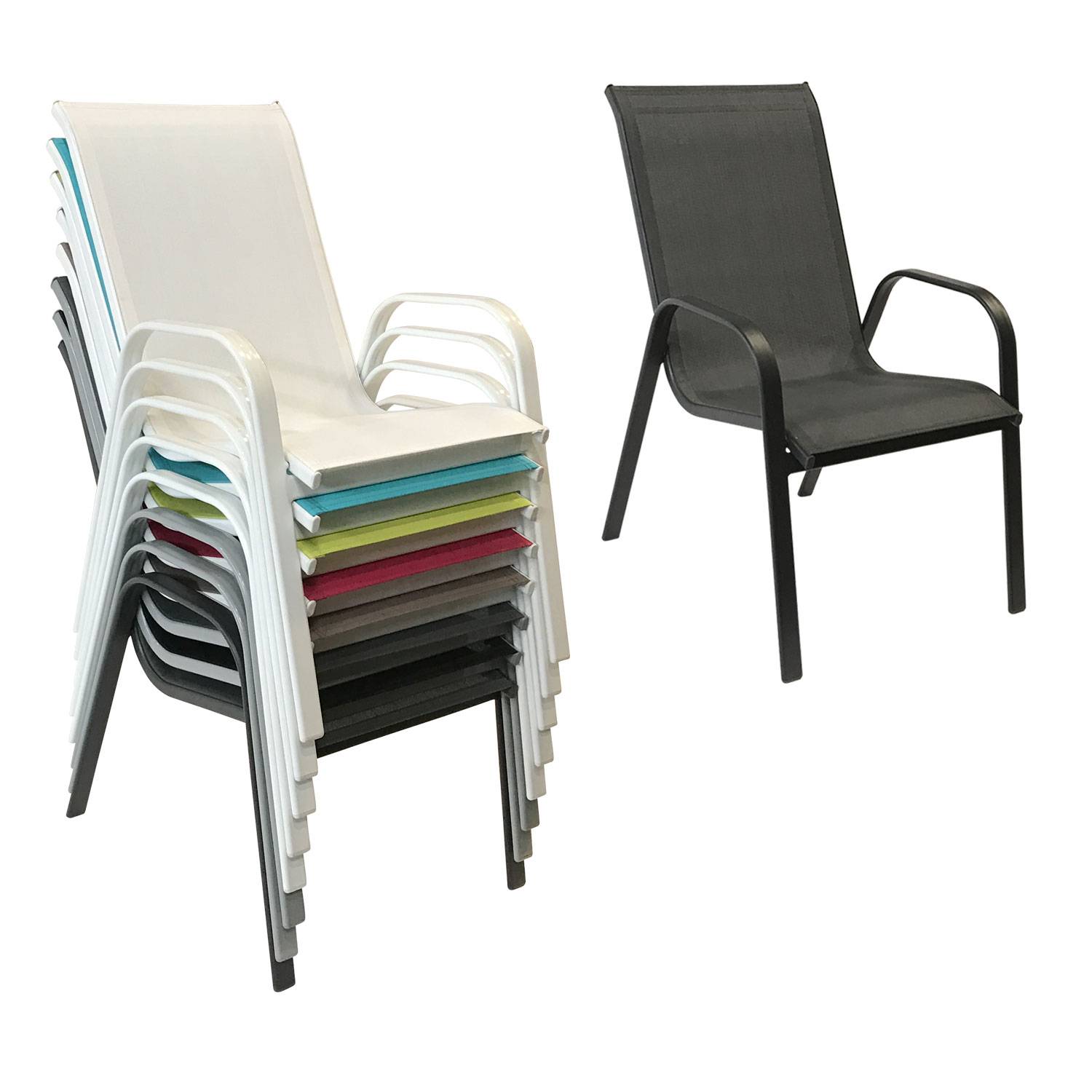 Happy Garden - Lot de 8 chaises MARBELLA en textilène gris - aluminium gris anthracite - HAPPY GARDEN - Imagen 2