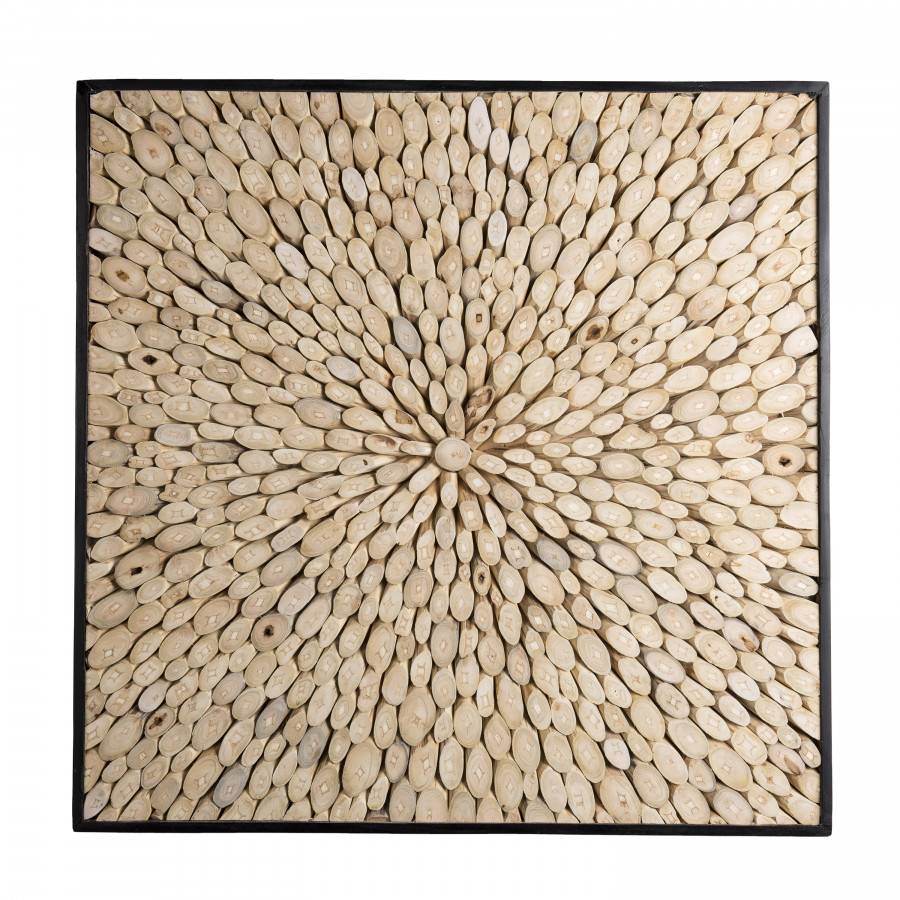 Macabane - SUZY - Décoration murale carrée 100x100cm bois branches Teck nature - Imagen 1