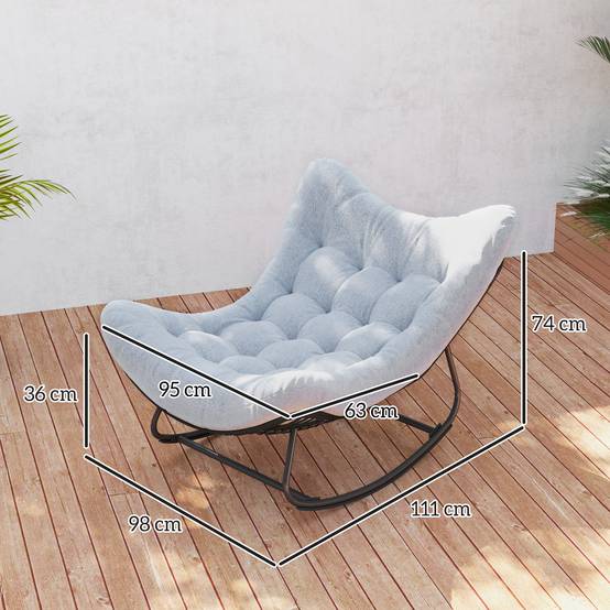 Fauteuil à bascule œuf Rotin PE Intérieur & extérieur Balancement doux 111x98x74cm Gris - ComfortXL Outdoor Living - Image 5