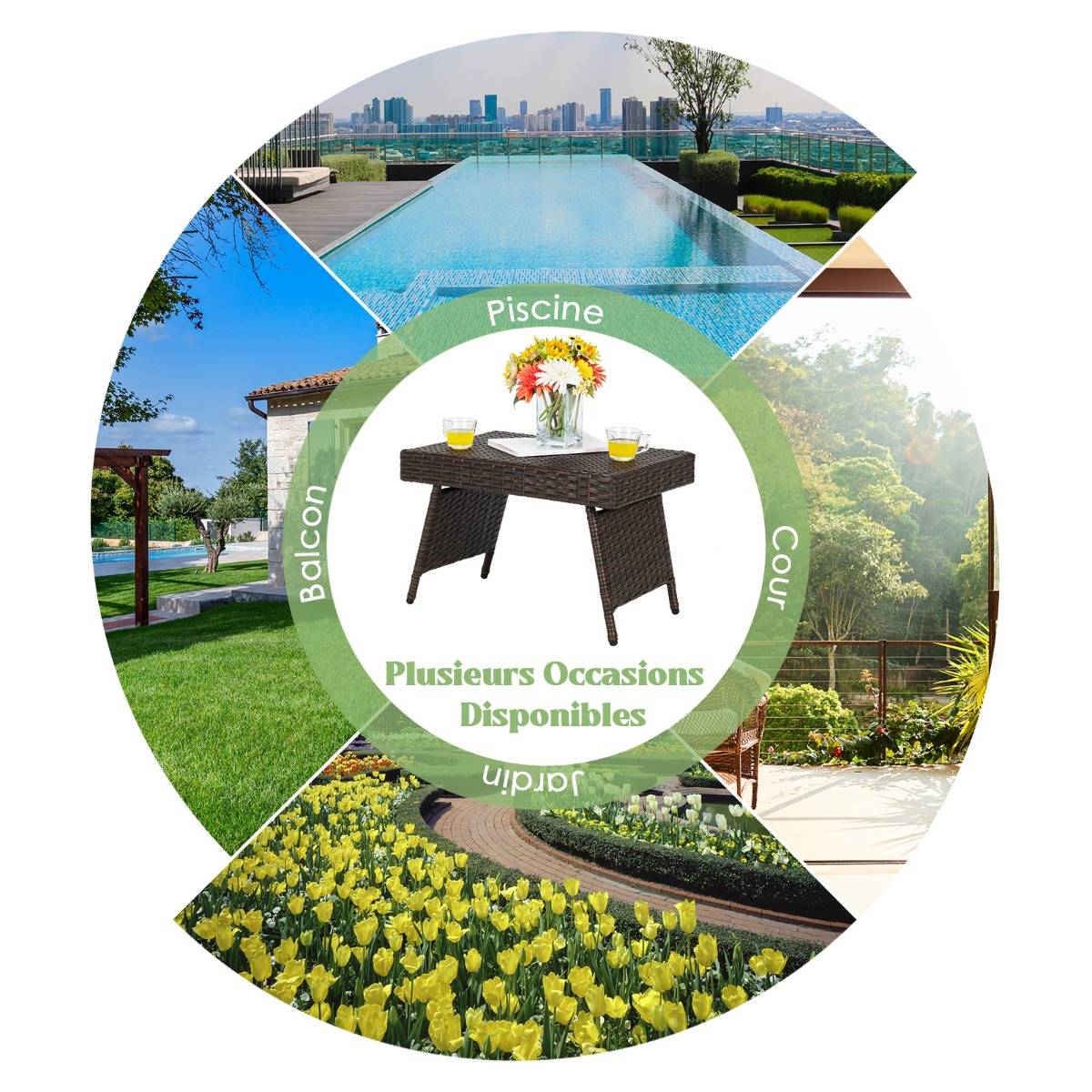 Maison Chic - Table Basse Pliante en Rotin 60 x 40 x 40 CM Table d'Appoint avec Coussinets de Pied Réglables pour Jardin/Salon/Terrasse - Image 7