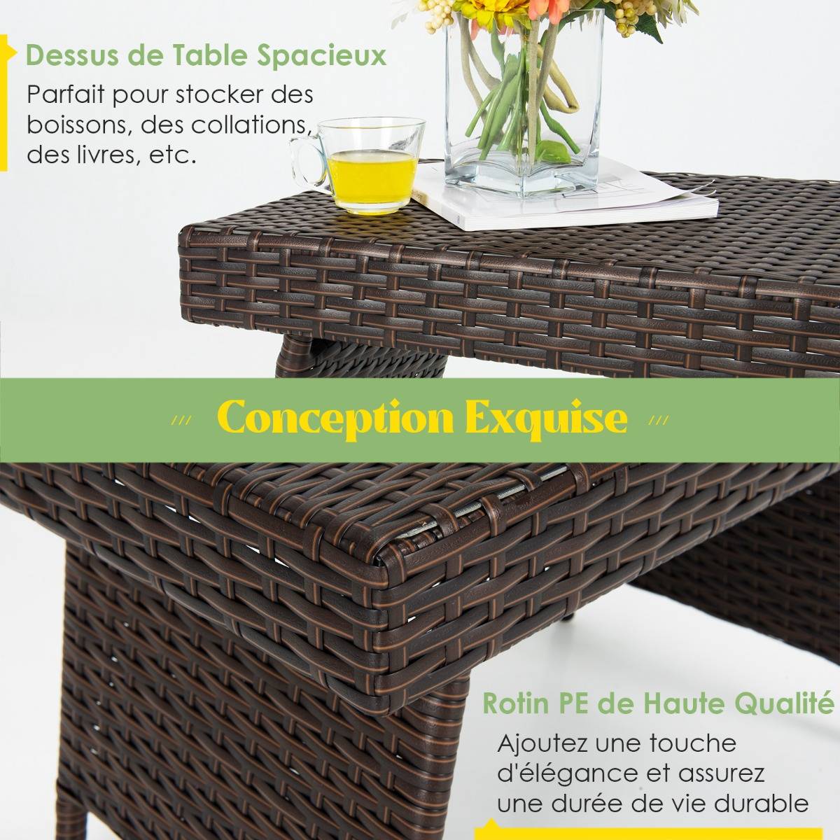 Maison Chic - Table Basse Pliante en Rotin 60 x 40 x 40 CM Table d'Appoint avec Coussinets de Pied Réglables pour Jardin/Salon/Terrasse - Image 5