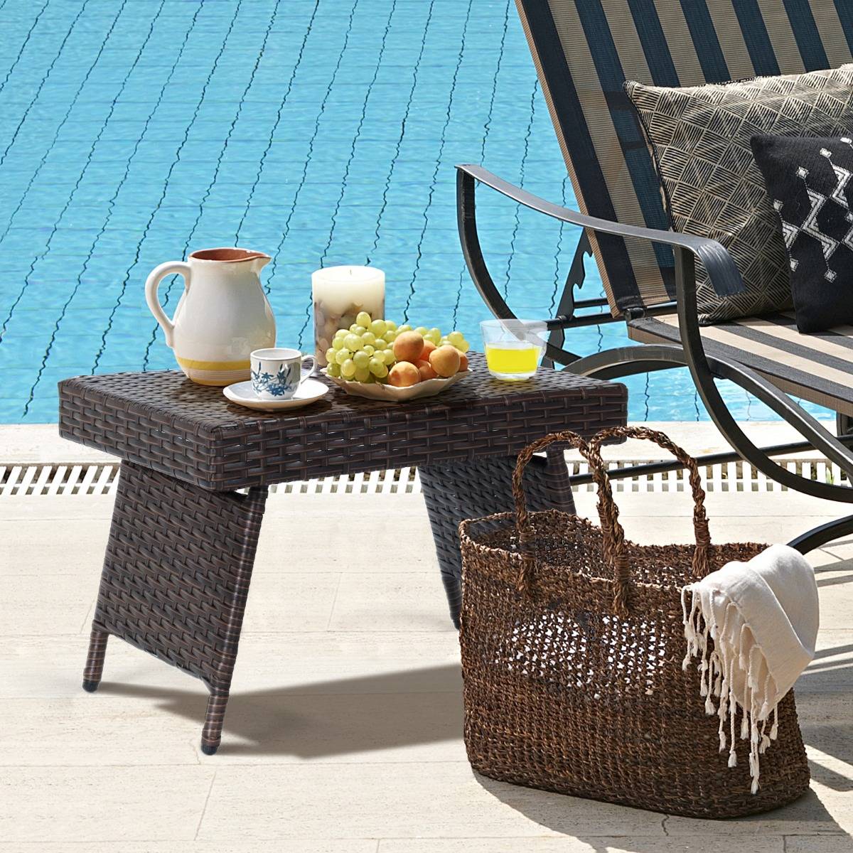 Maison Chic - Table Basse Pliante en Rotin 60 x 40 x 40 CM Table d'Appoint avec Coussinets de Pied Réglables pour Jardin/Salon/Terrasse - Image 2