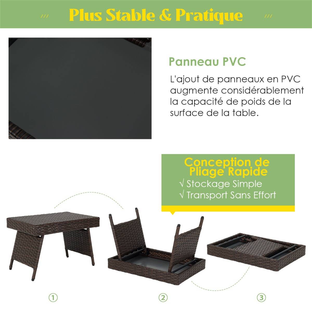 Maison Chic - Table Basse Pliante en Rotin 60 x 40 x 40 CM Table d'Appoint avec Coussinets de Pied Réglables pour Jardin/Salon/Terrasse - Image 6