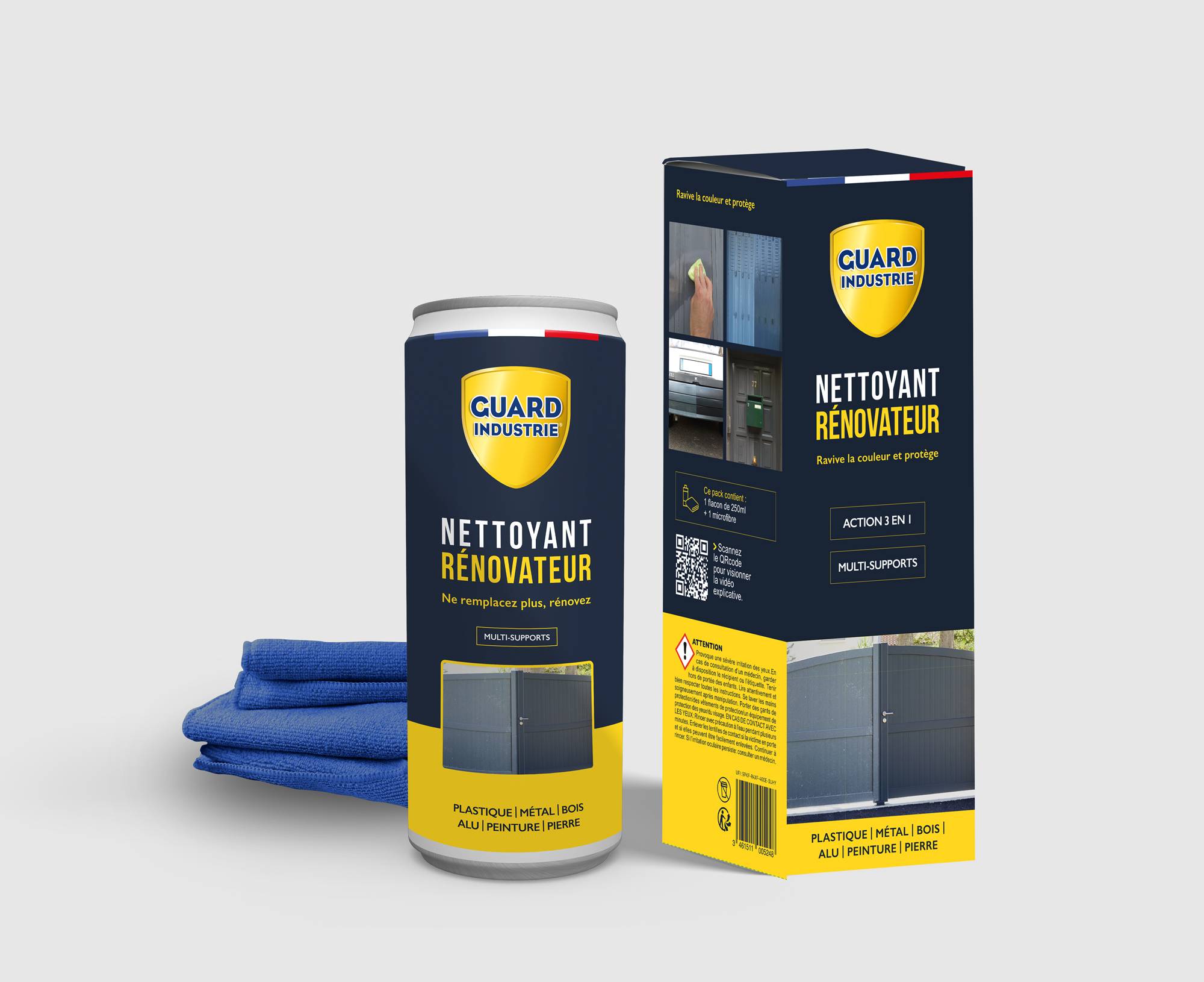 Nettoyant Rénovateur Ravive Couleurs Peinture PVC Métal Antitache 5 ans 250g - 2 Portes et 10 Fenêtres Chiffon microfibre inclus - Image 1
