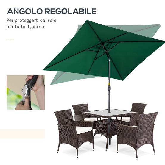 ComfortXL - Parasol Rectangulaire Aluminium Jardin Terrasse Inclinable 295x195 cm Vert - ComfortXL Outdoor Living - Image 6