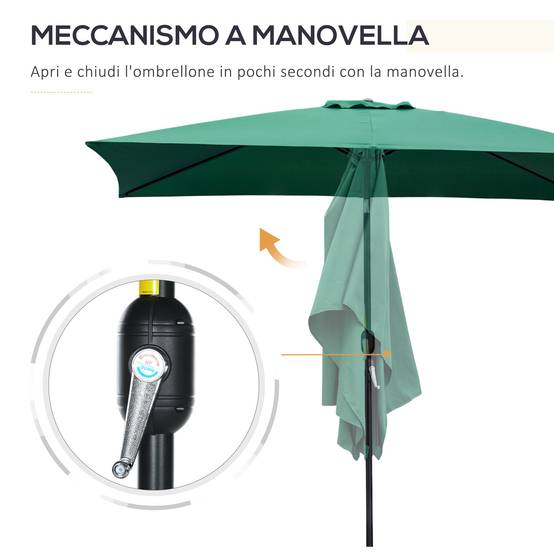 ComfortXL - Parasol Rectangulaire Aluminium Jardin Terrasse Inclinable 295x195 cm Vert - ComfortXL Outdoor Living - Image 7