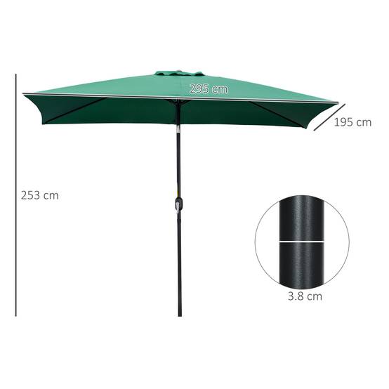 ComfortXL - Parasol Rectangulaire Aluminium Jardin Terrasse Inclinable 295x195 cm Vert - ComfortXL Outdoor Living - Image 5