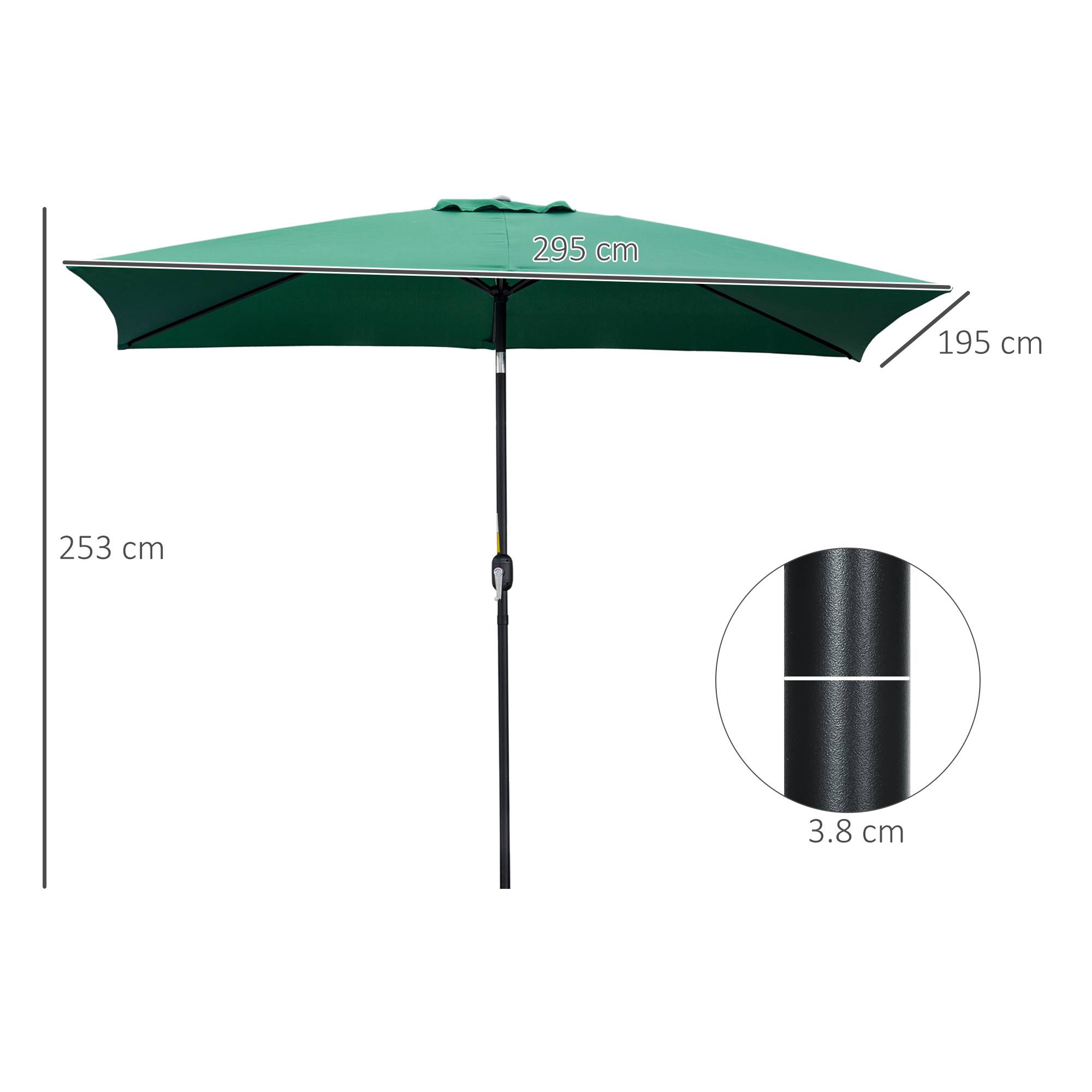 ComfortXL - Parasol Rectangulaire Aluminium Jardin Terrasse Inclinable 295x195 cm Vert - ComfortXL Outdoor Living - Image 5