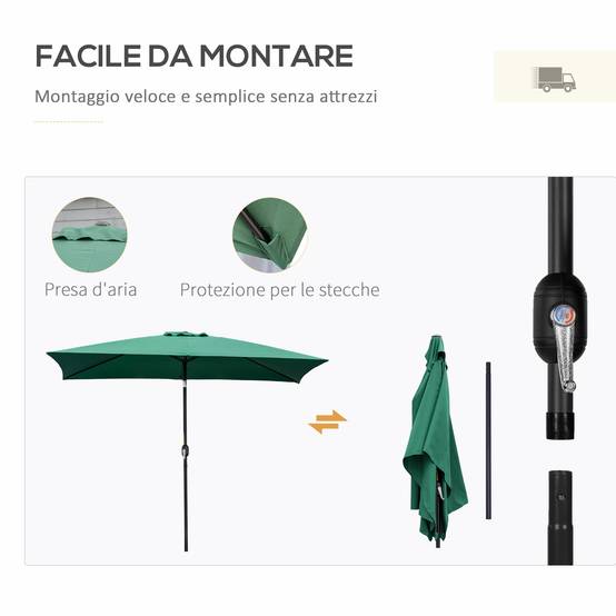 ComfortXL - Parasol Rectangulaire Aluminium Jardin Terrasse Inclinable 295x195 cm Vert - ComfortXL Outdoor Living - Image 8