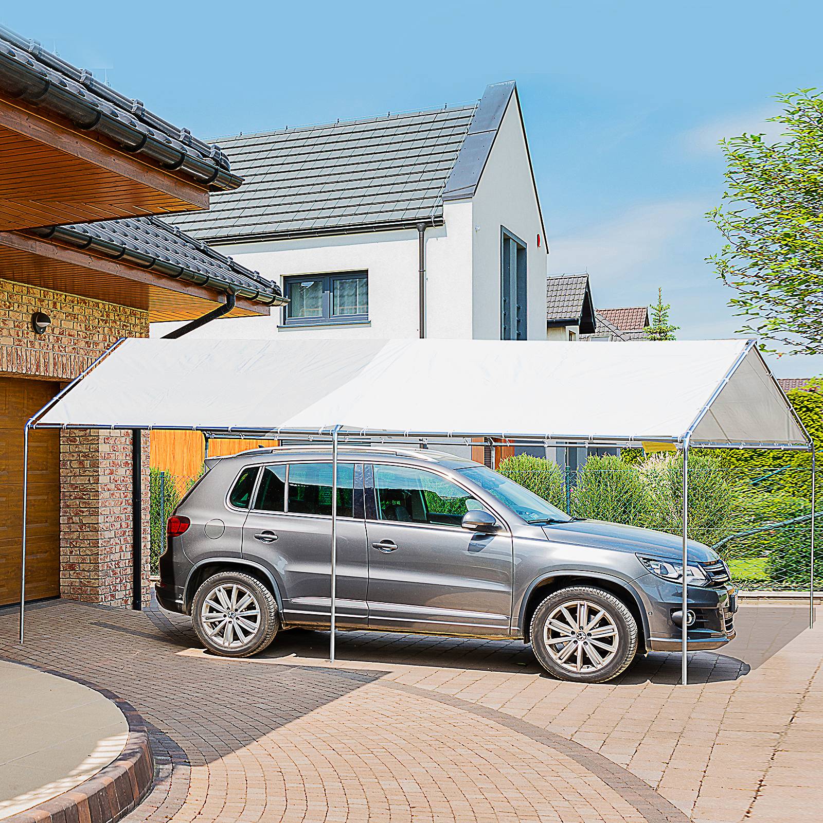 Outsunny - Carport auvent pour voiture 5,95L x 2,90l x 2,60H m acier galvanisé robuste PE haute densité blanc - Imagen 2