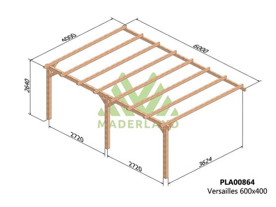 Pergola adossée en lamellé-collé Versailles 600 x 400 cm + 3 supports poteaux - Maderland - Image 3