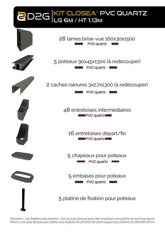 Closea - Kit cloture - Lame 16cm   - PVC Quartz - LG: 6m x H: 1m74 Closea - Imagen 4