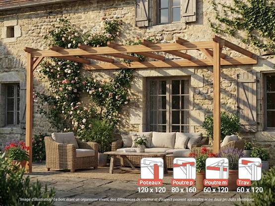 Pergola adossée en lamellé-collé Versailles 500 x 300 cm + 2 supports poteaux - Maderland - Image 2