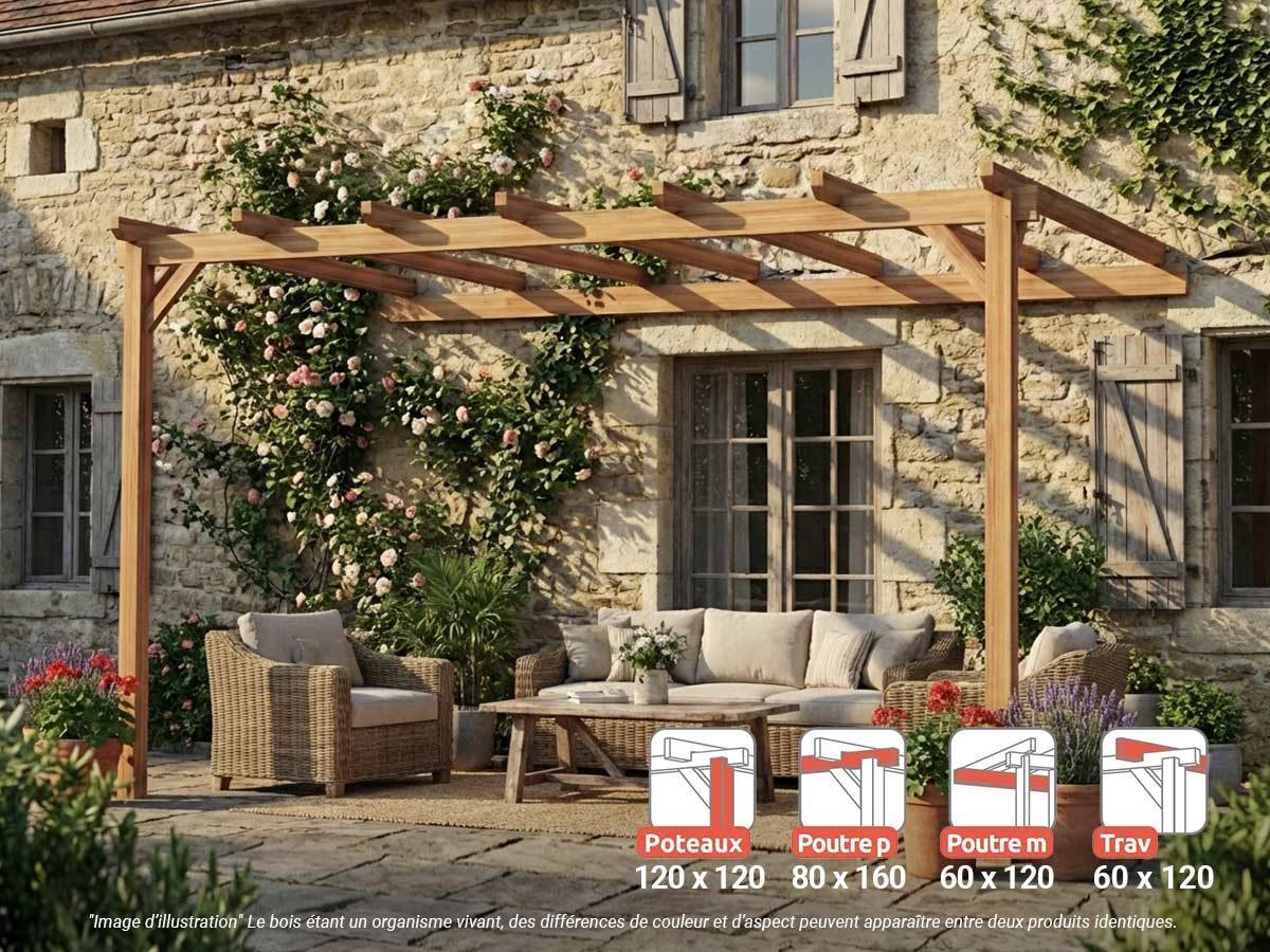 Pergola adossée en lamellé-collé Versailles 500 x 300 cm + 2 supports poteaux - Maderland - Image 2