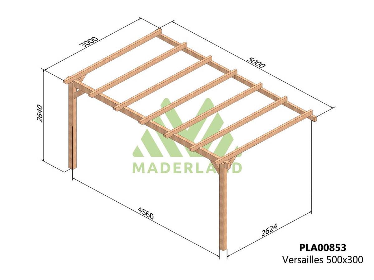 Pergola adossée en lamellé-collé Versailles 500 x 300 cm + 2 supports poteaux - Maderland - Image 3