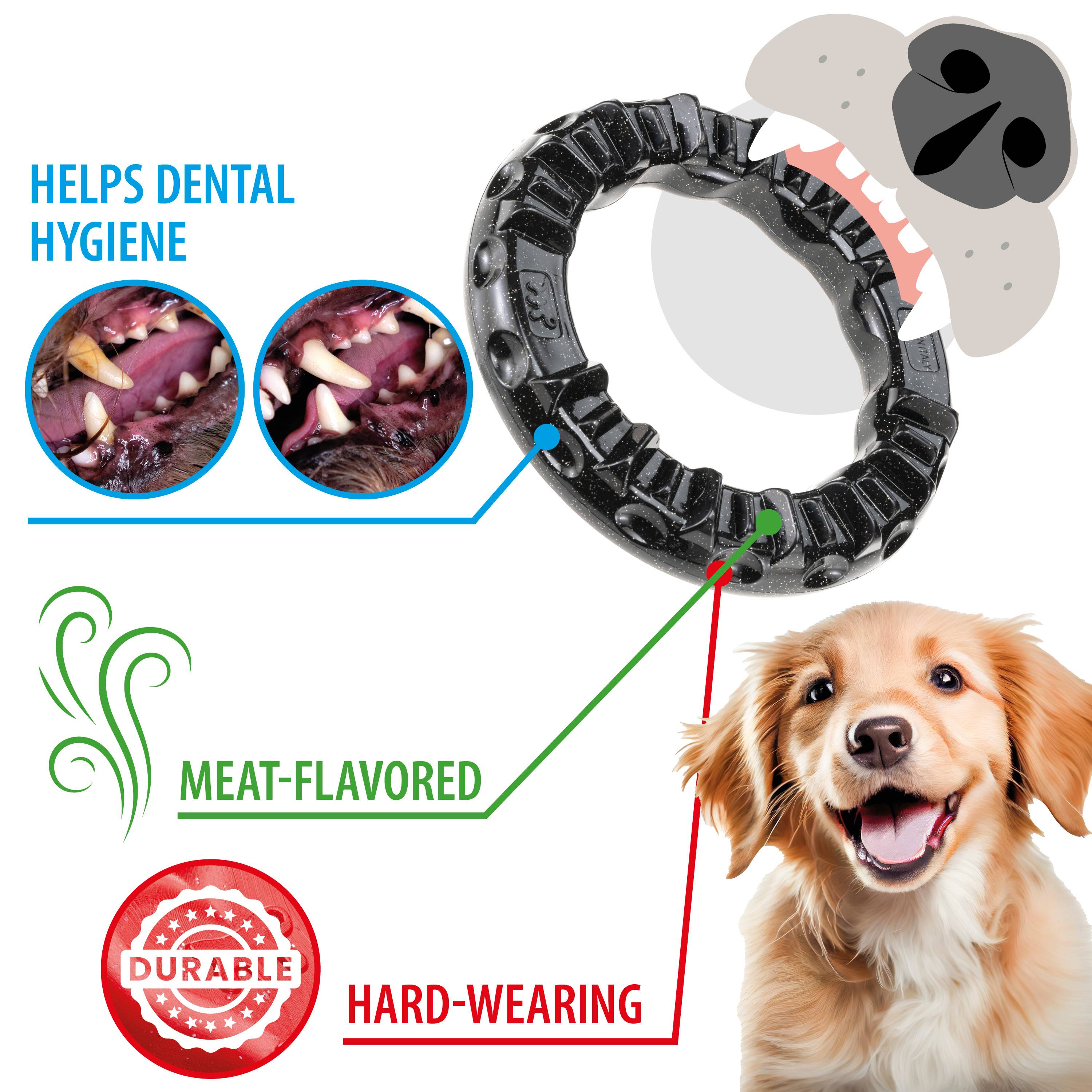 Ferplast - Ferplast Jouet Chien, Anneau Distributeur Croquettes Friandises pour Chien, en Matériau Durable à Mâcher, Arôme de Viande, pour l'Hygiène Dentaire, - Imagen 4