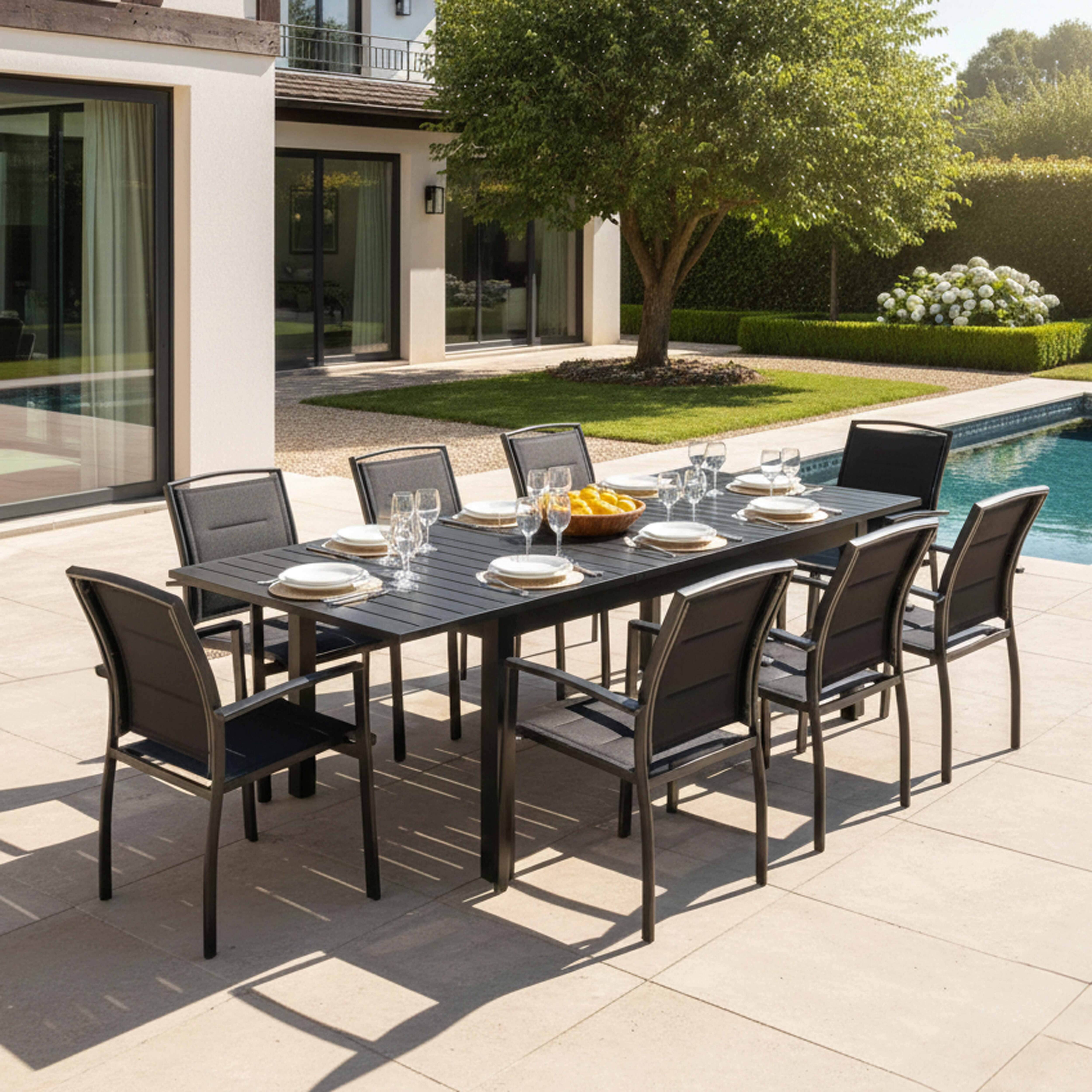 Oviala - Ensemble table de jardin extensible et 8 fauteuils en aluminium noir Butterfly - Oviala - Imagen 2