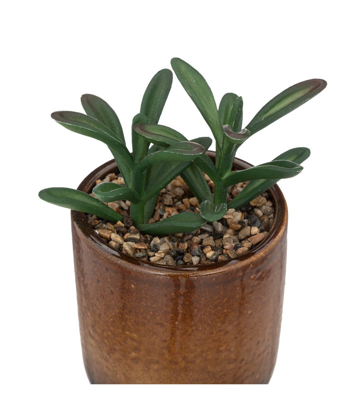 Atmosphera - Plante verte artificielle Pot en céramique Ocre émaillée H 16 cm - Imagen 2