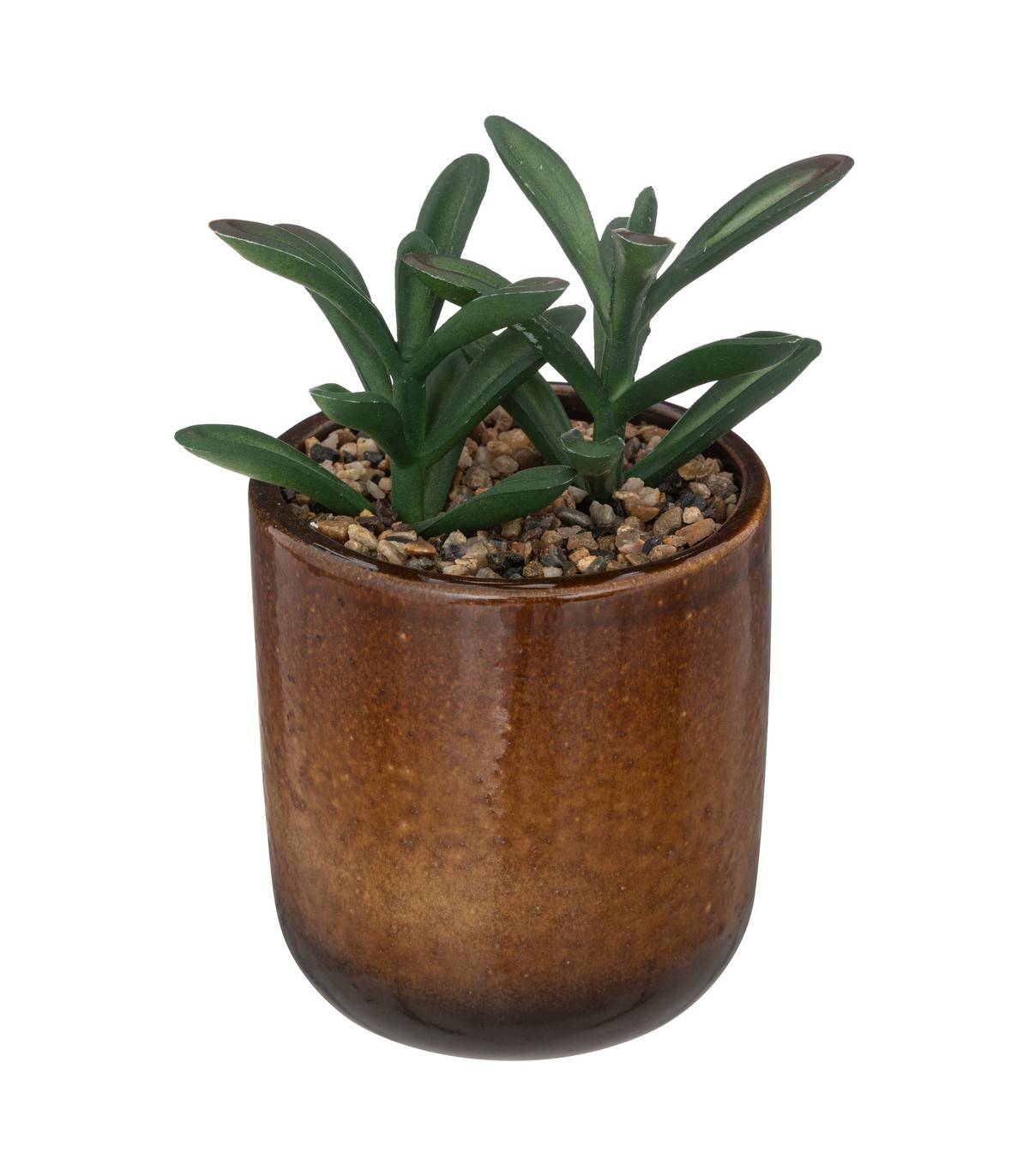 Atmosphera - Plante verte artificielle Pot en céramique Ocre émaillée H 16 cm - Imagen 1