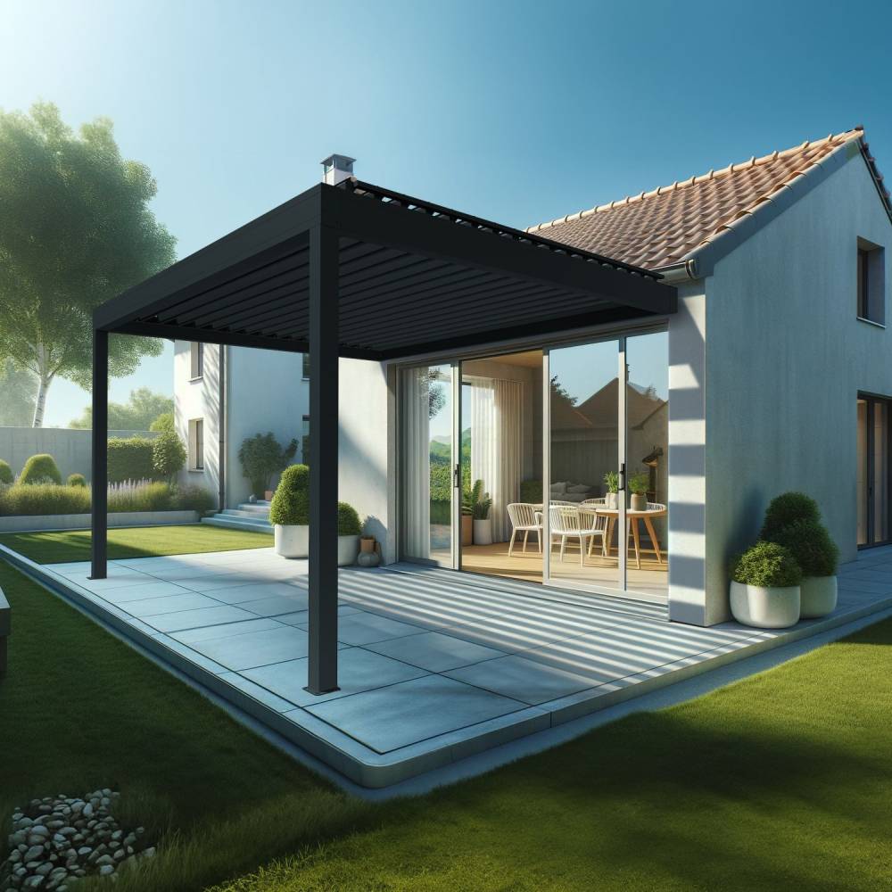 Pergola Bioclimatique AVANOA 3,50x3,563 M Vérin à Télécommande (Gris anthracite) - Alia Productions - Imagen 2