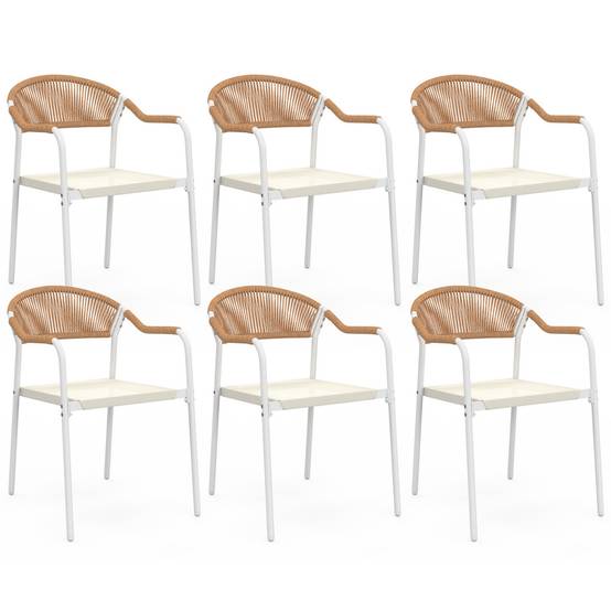 Lot de 6 chaises de jardin MADEIRA métal blanc cordage et textilène beige et rotin clair - Image 2