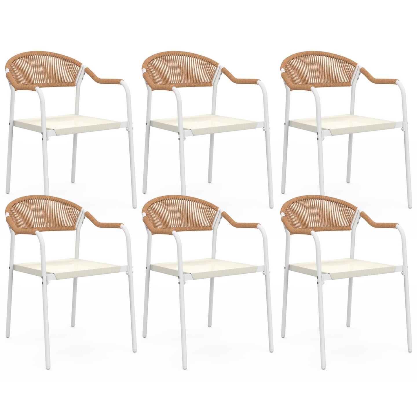 Lot de 6 chaises de jardin MADEIRA métal blanc cordage et textilène beige et rotin clair - Image 2