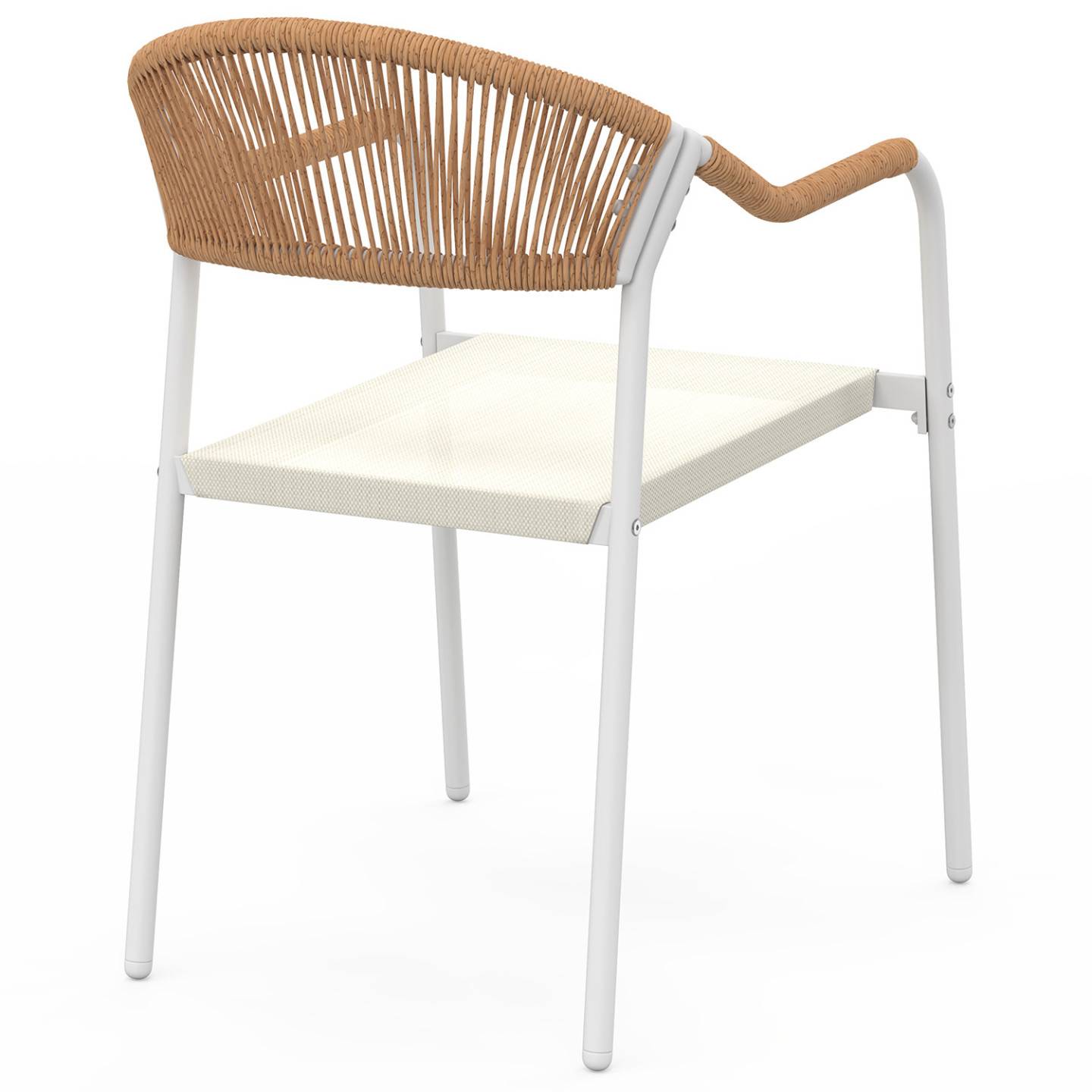 Lot de 6 chaises de jardin MADEIRA métal blanc cordage et textilène beige et rotin clair - Image 5