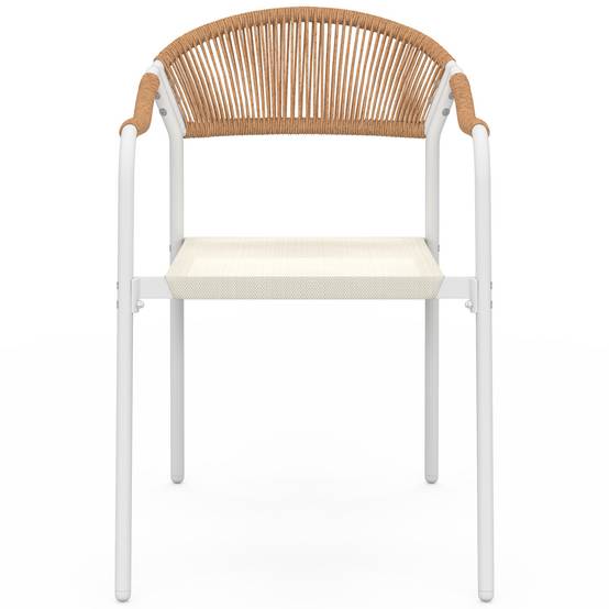 Lot de 6 chaises de jardin MADEIRA métal blanc cordage et textilène beige et rotin clair - Image 3