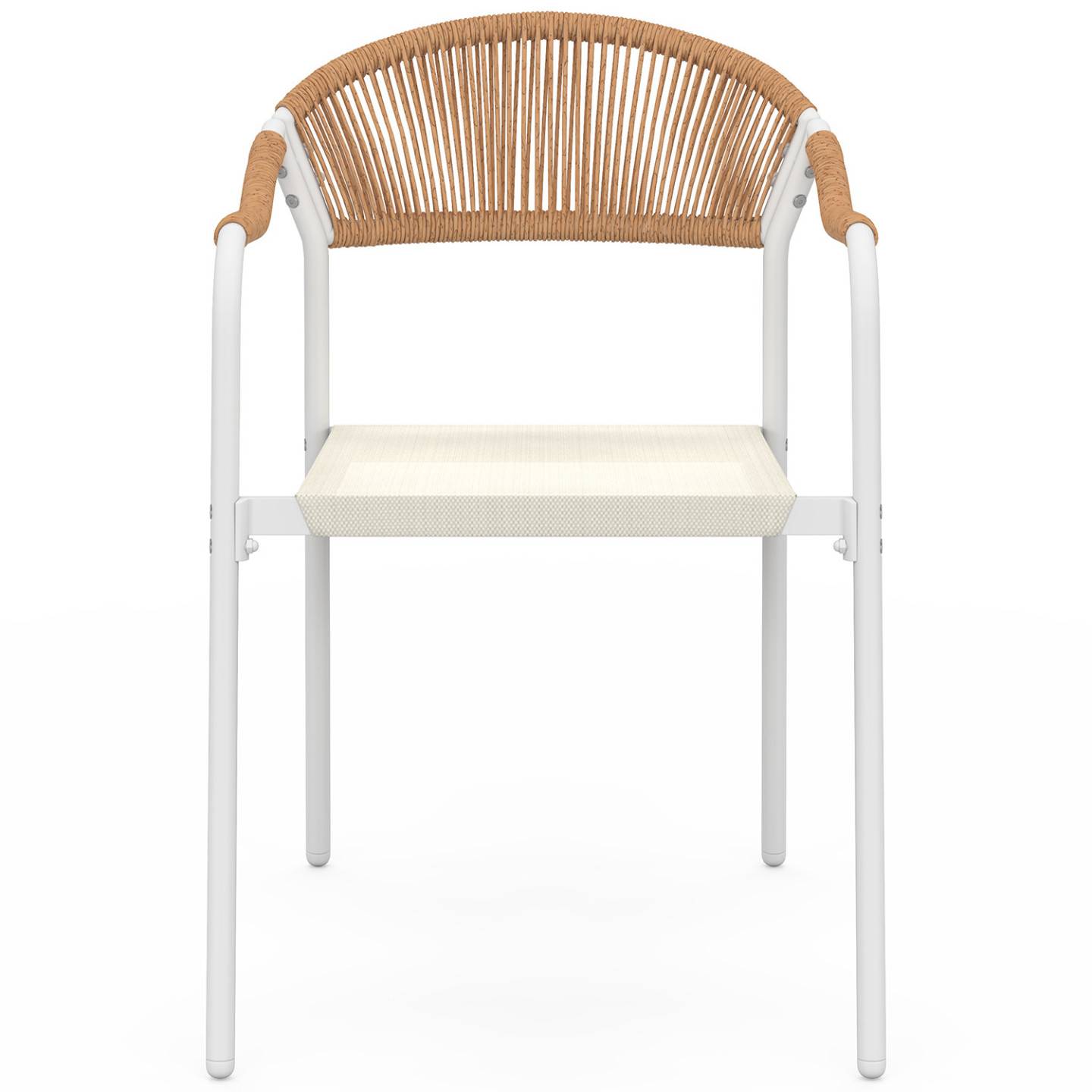 Lot de 6 chaises de jardin MADEIRA métal blanc cordage et textilène beige et rotin clair - Image 3