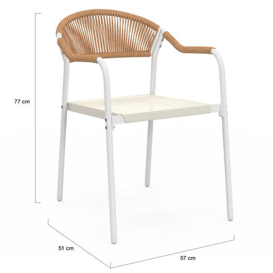 Lot de 6 chaises de jardin MADEIRA métal blanc cordage et textilène beige et rotin clair - Image 6