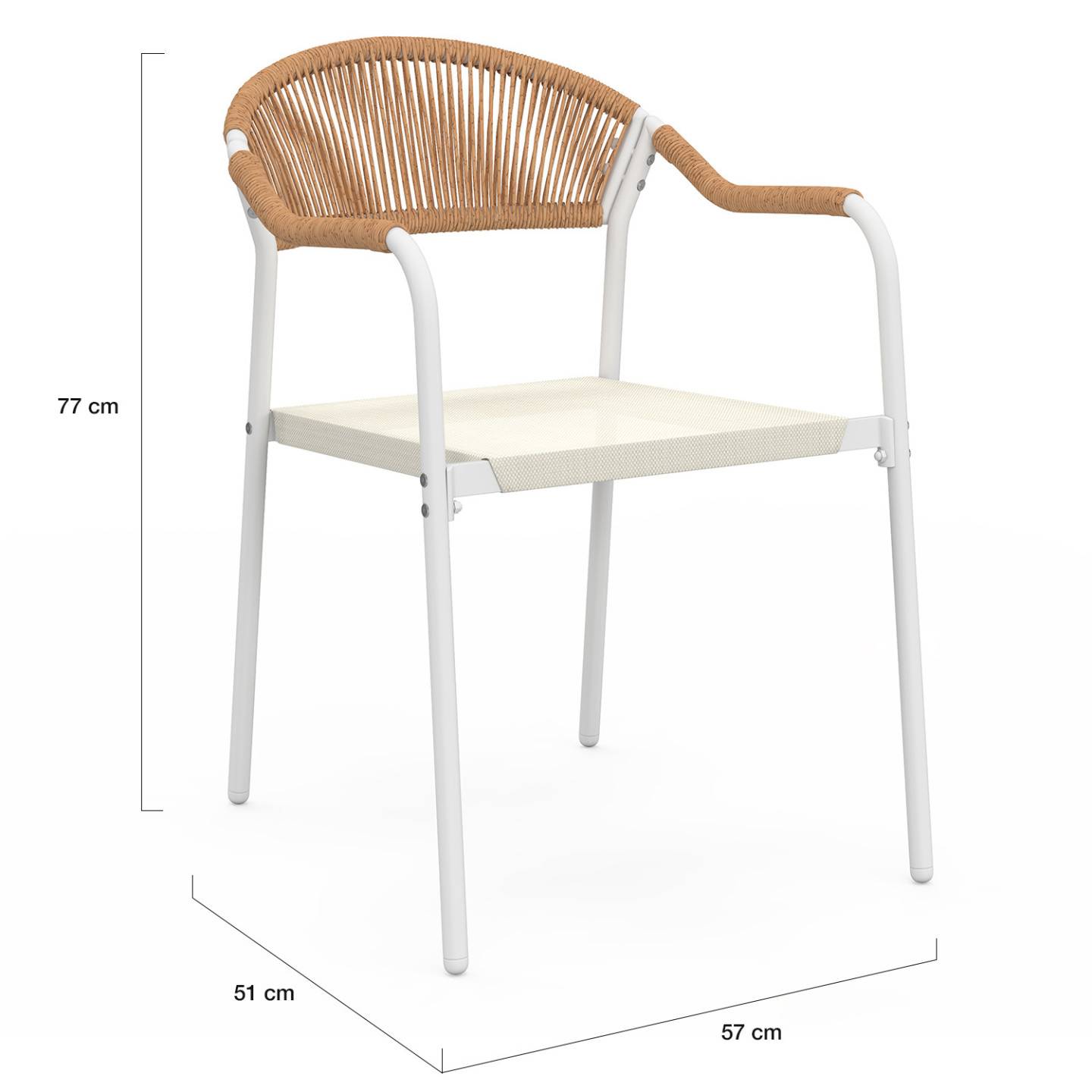 Lot de 6 chaises de jardin MADEIRA métal blanc cordage et textilène beige et rotin clair - Image 6