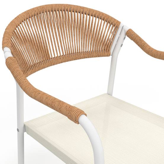 Lot de 6 chaises de jardin MADEIRA métal blanc cordage et textilène beige et rotin clair - Image 7