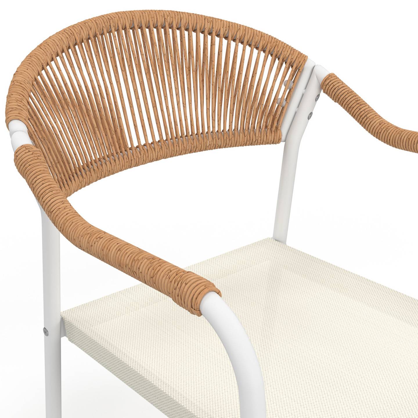 Lot de 6 chaises de jardin MADEIRA métal blanc cordage et textilène beige et rotin clair - Image 7