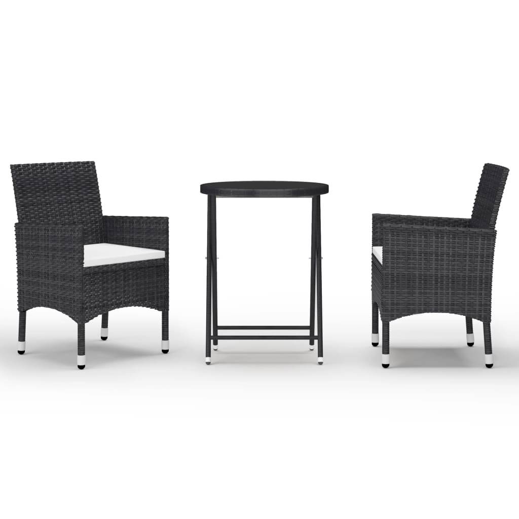 Helloshop26 - Ensemble de bistro jardin meuble extérieur terrasse 3 pièces résine tressée et verre trempé noir - Imagen 1