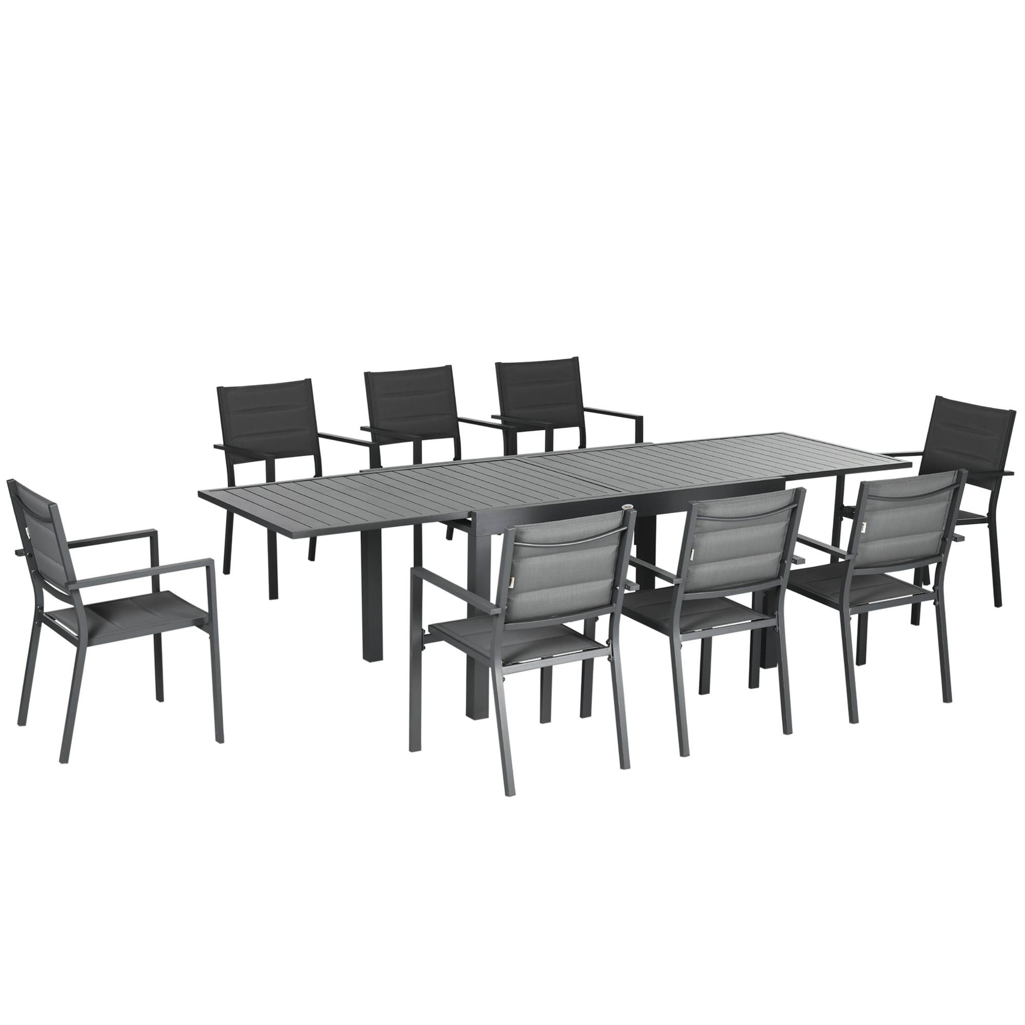 Outsunny - Ensemble de jardin 8 personnes chaises empilables table extensible 135/270L cm alu. textilène gris - Outsunny - Imagen 1