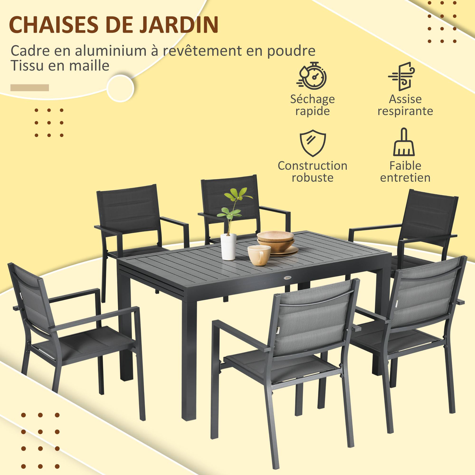 Outsunny - Ensemble de jardin 8 personnes chaises empilables table extensible 135/270L cm alu. textilène gris - Outsunny - Imagen 7