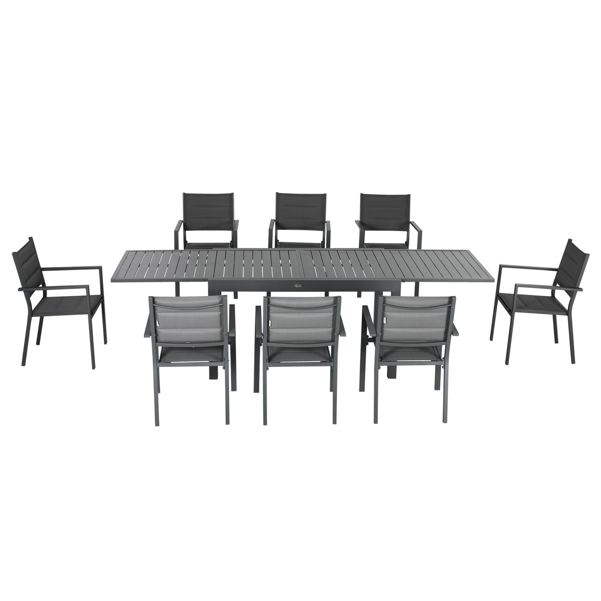 Outsunny - Ensemble de jardin 8 personnes chaises empilables table extensible 135/270L cm alu. textilène gris - Outsunny - Imagen 5