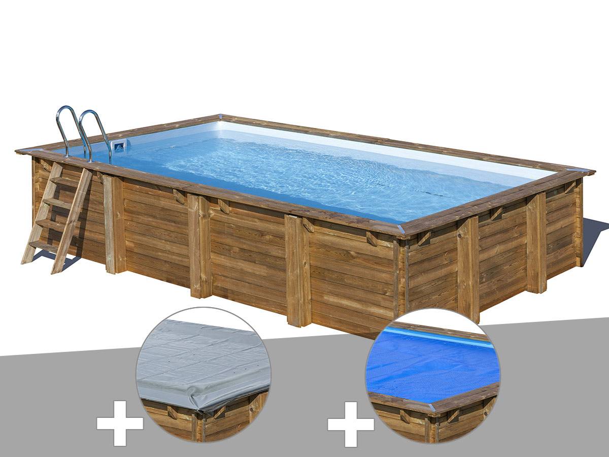 Gré - Kit piscine bois Gré Evora 6,20 x 4,20 x 1,33 m + Bâche hiver + Bâche à bulles