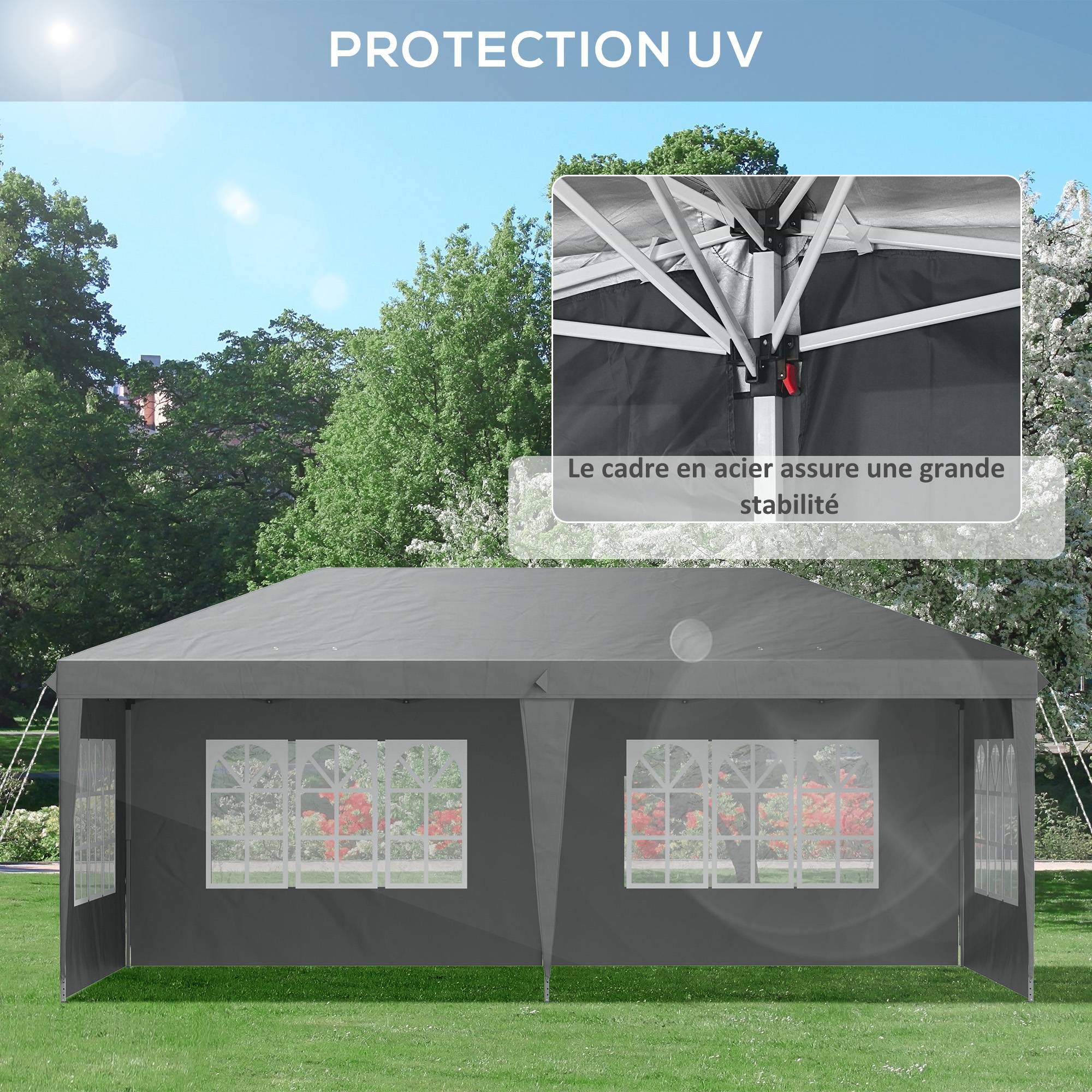 Outsunny - Tonnelle barnum pop-up pliant 3x3m 4 parois amovibles sac de transport gris - Outsunny - Image 5