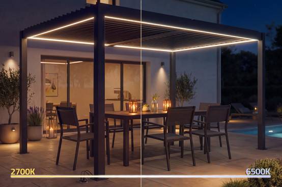 Cazeboo Pergola bioclimatique motorisée 4x3 m autoportée à LED AGOSTA hauteur 250 cm - Aluminium gris - Image 3