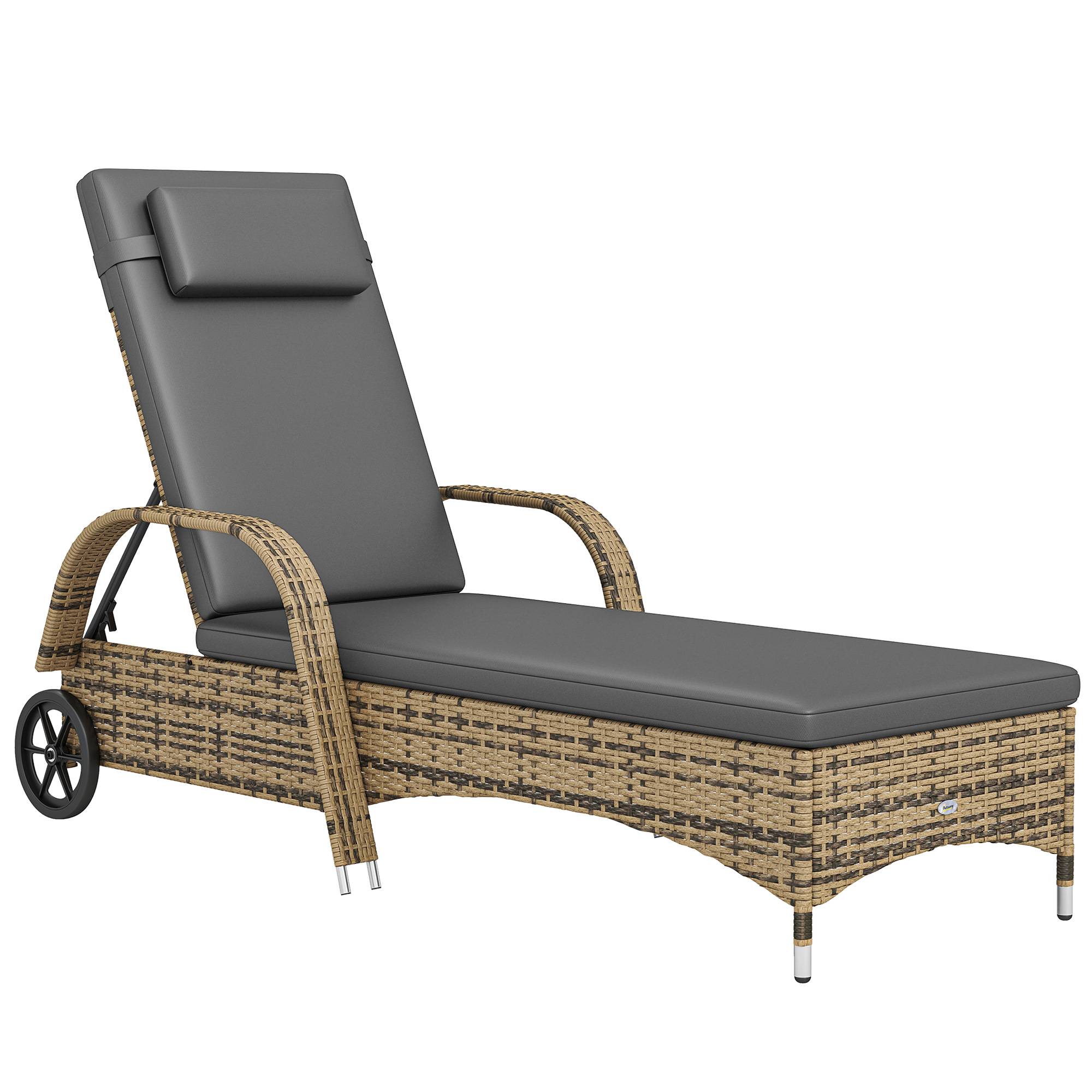 Transat résine tressée jardin dossier inclinable roues 200x73x103cm jaune gris - ComfortXL Outdoor Living - Image 1