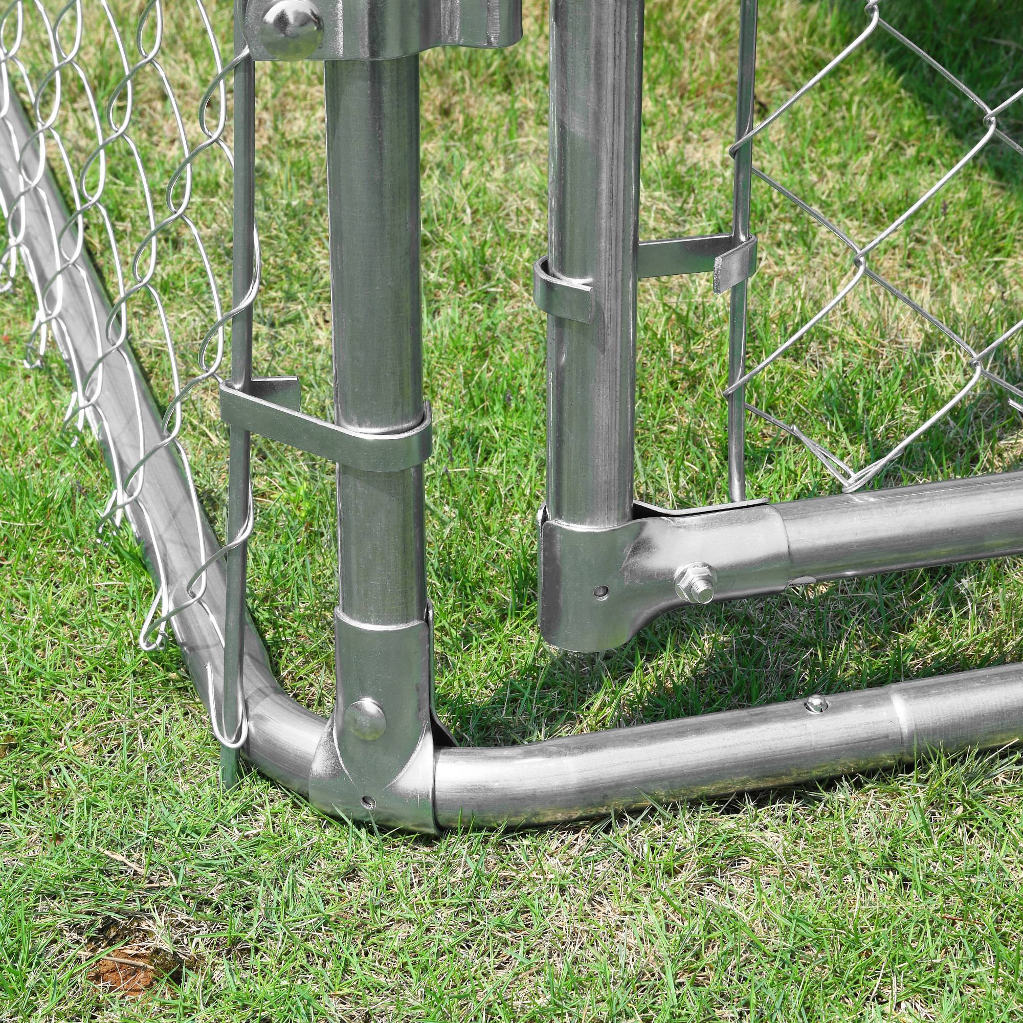Chenil extérieur acier galvanisé pour chien avec toit sécurisé 230x230x175cm argent - ComfortXL Outdoor Living - Image 10