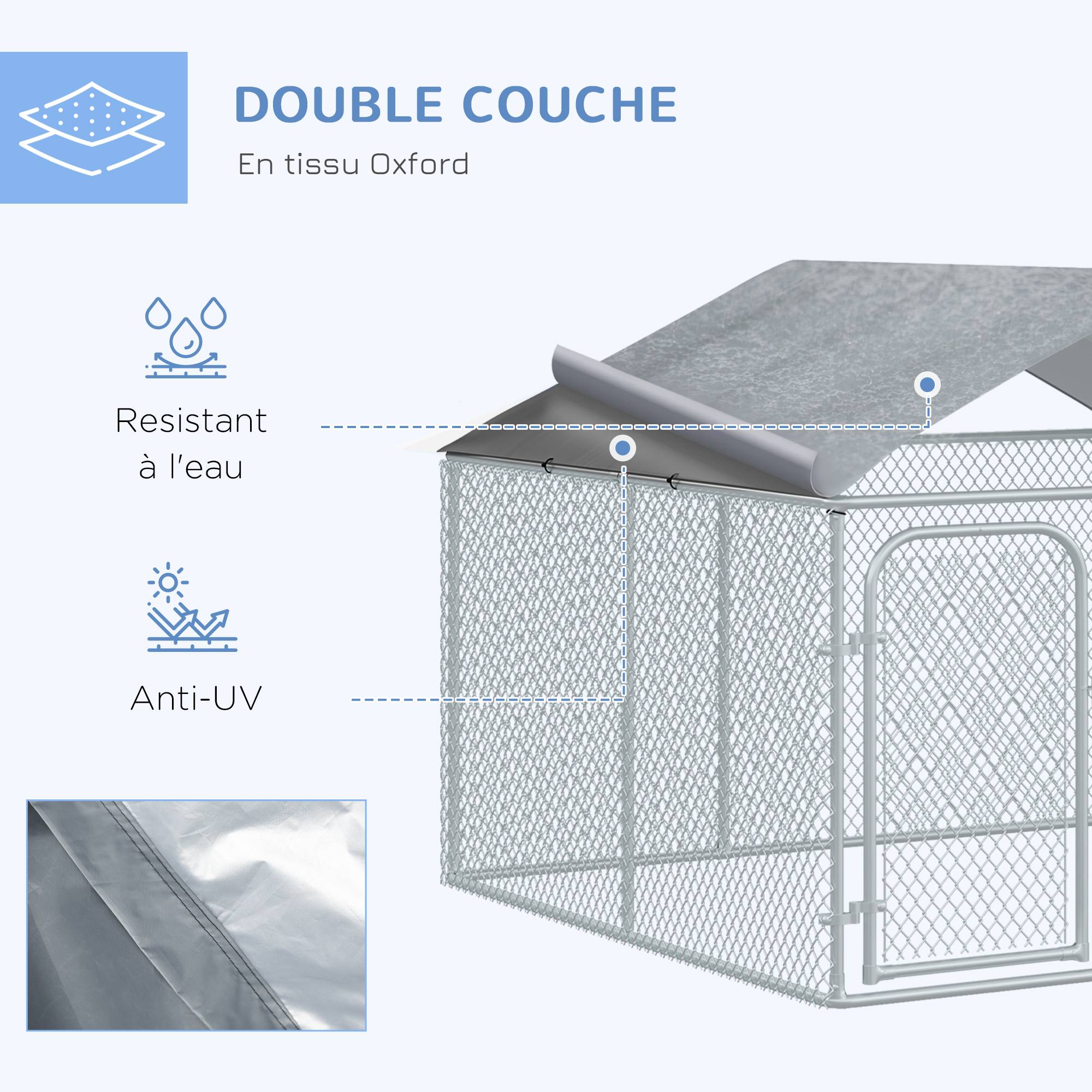 Chenil extérieur acier galvanisé pour chien avec toit sécurisé 230x230x175cm argent - ComfortXL Outdoor Living - Image 7