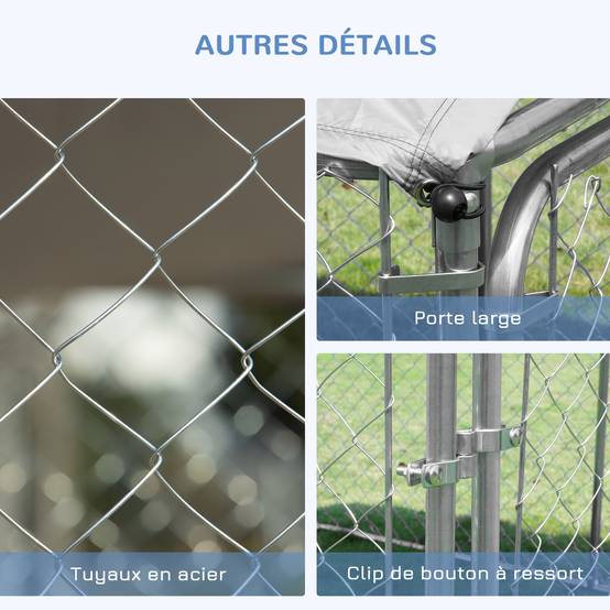 Chenil extérieur acier galvanisé pour chien avec toit sécurisé 230x230x175cm argent - ComfortXL Outdoor Living - Image 8