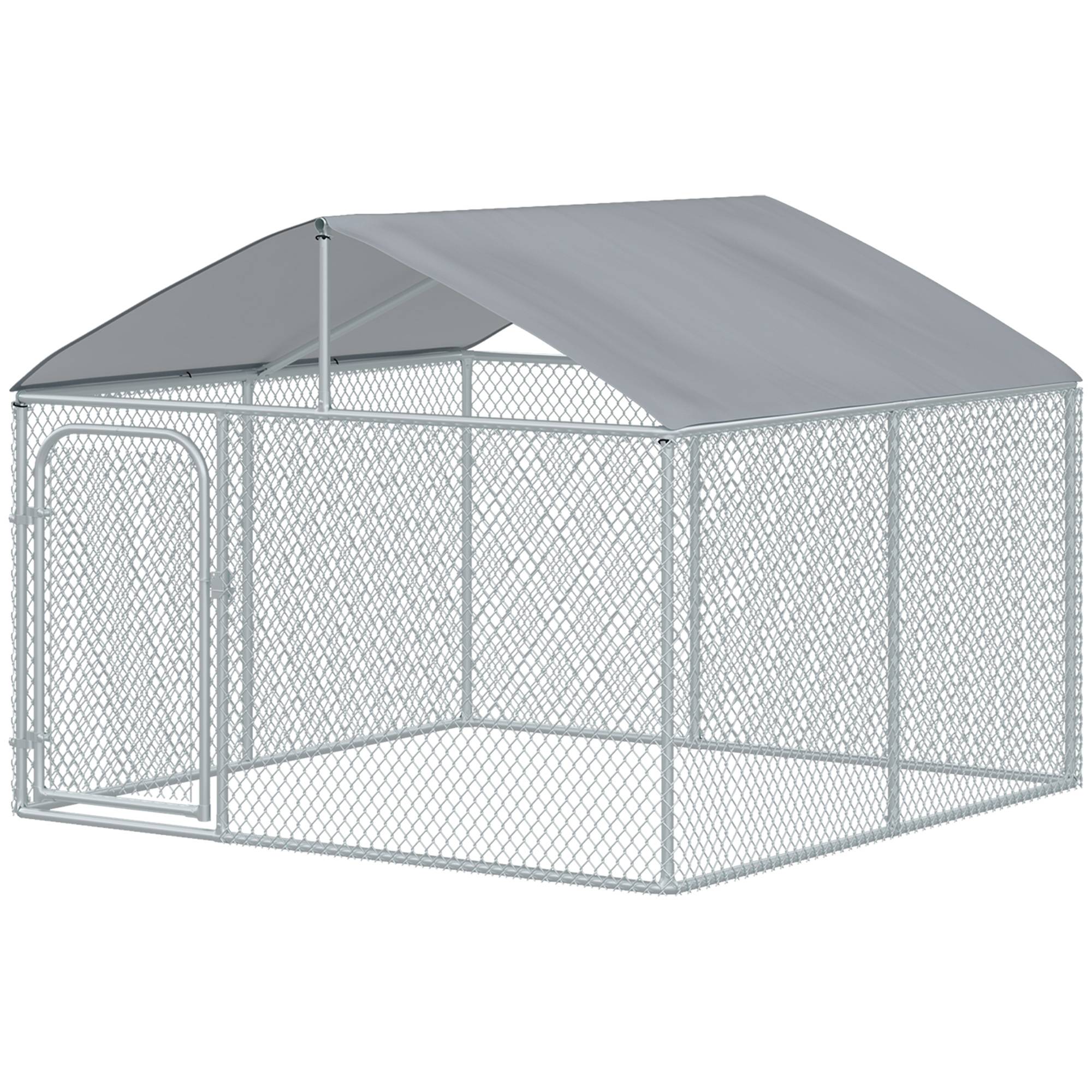 Chenil extérieur acier galvanisé pour chien avec toit sécurisé 230x230x175cm argent - ComfortXL Outdoor Living - Image 2